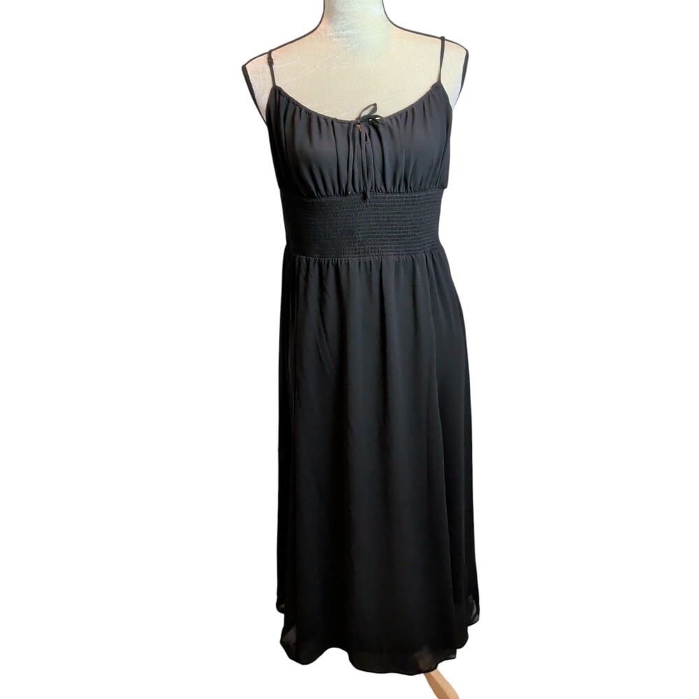 Wilfred Women's Sz L Genoa Black Chiffon Midi Dress Babydoll Spagetti Strap